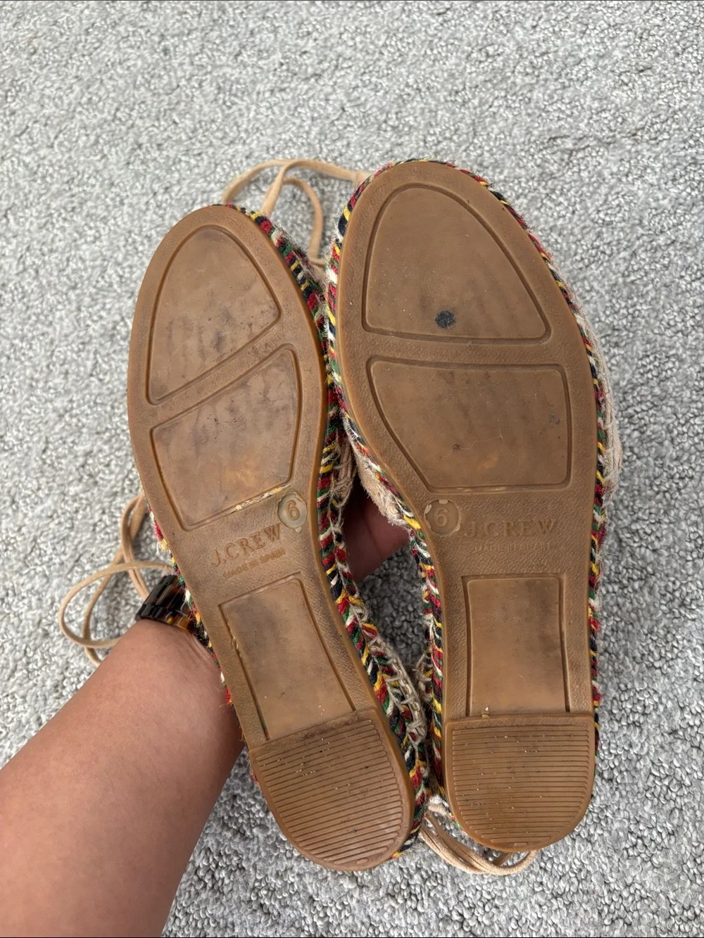 J. Crew Beige Baja Suede Wrap Tie Espadrille with Multicolor Braided Sole